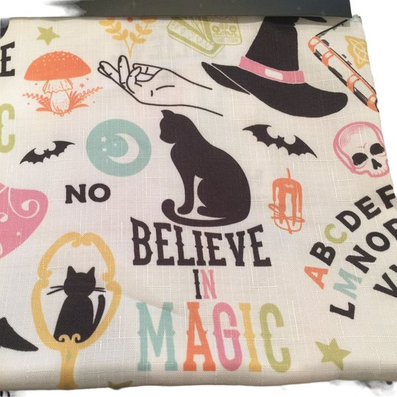 HAUNTED LITTLE HOME Witch Cat Ouija Mushrooms Shower Curtain with Metal Hooks - Picture 2 of 4